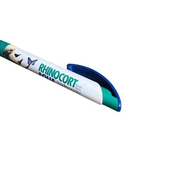 Vintage Rhinocort Aqua Pharma Rx Drug Rep Ballpoint Click Pen Blue/Green - Picture 4 of 6
